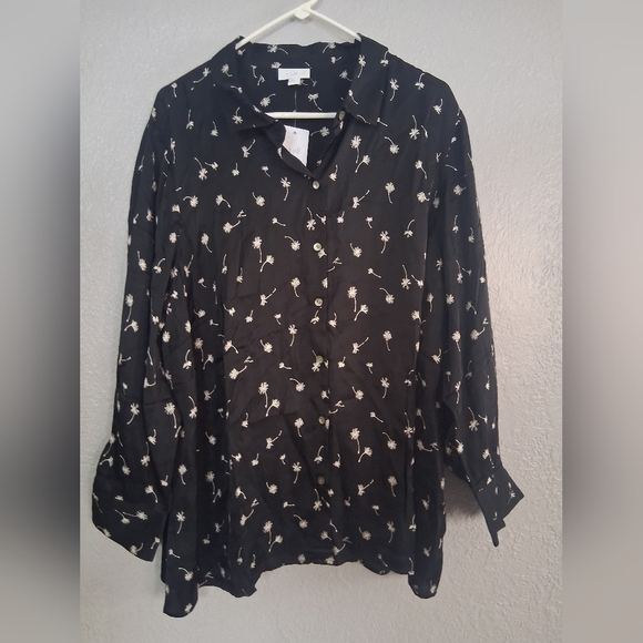 Tops - J Jill NWT Satin Dandilion Floral Button Down Blouse Top Business Casual 2X